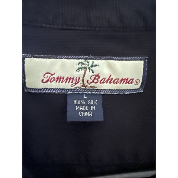 Tommy Bahama Relax Black Hawaiian Embroidered Button Up Silk Shirt Large Pocket - Picture 7 of 9